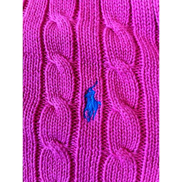 VTG Ralph Lauren Women’s Cable Knit Sweater Pink Preppy Retro Barbie Pony Logo M - Picture 2 of 10